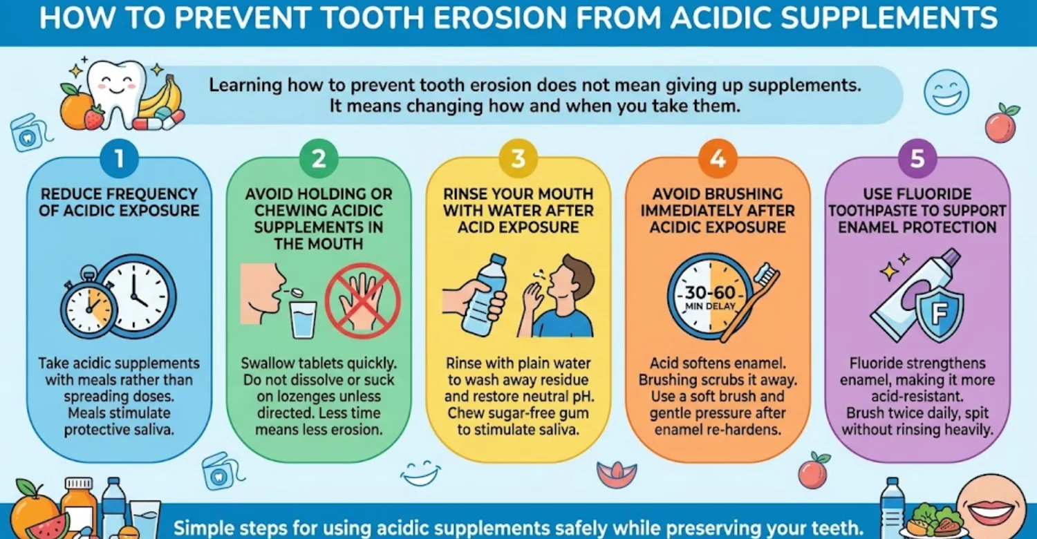 Preventing acidic supplements and tooth erosion
